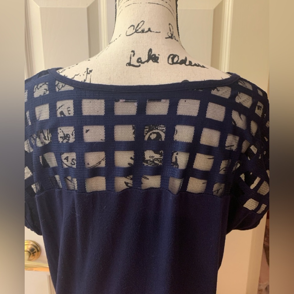 Carol Rose Navy Blue Blouse with Mesh Design - Picture 4 of 7